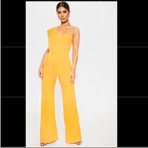 One shoulder drape jumpsuit